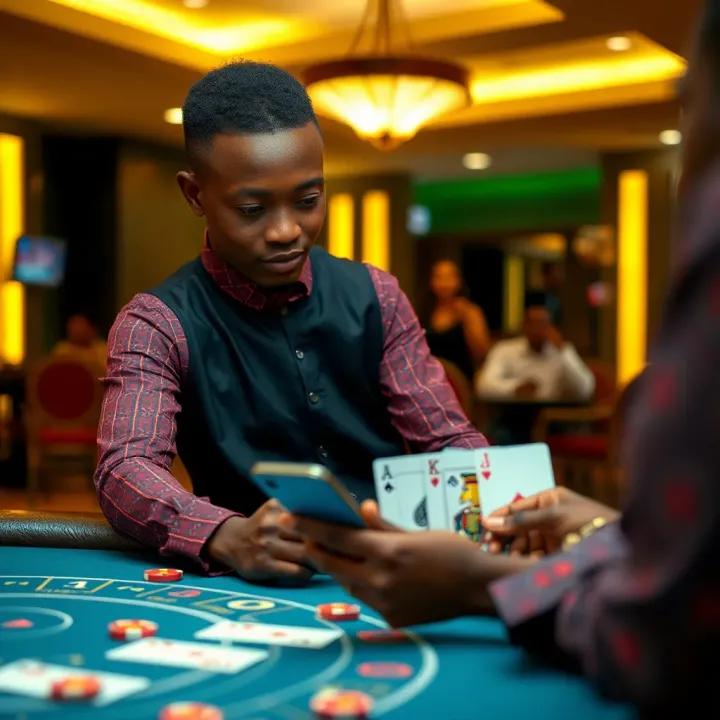 Strategic Blackjack Play for Nigerian Users on YipeeBet Nigerian player reviewing blackjack strategy tips on YipeeBet mobile app