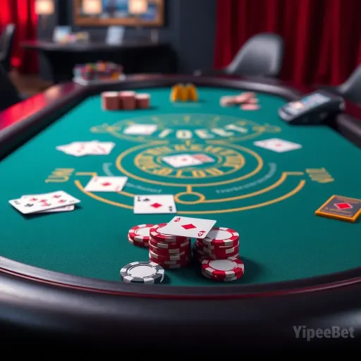 Blackjack Table Layout on YipeeBet Platform Blackjack table setup showing cards and chips on YipeeBet online platform interface